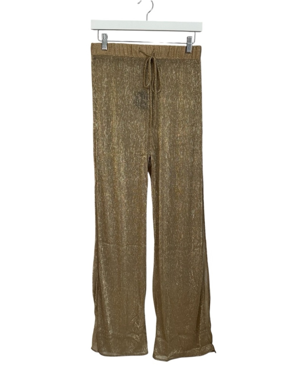 Lulus Women’s Sparkling Seas Gold Lurex Swim Cover-Up Flowy Pants Sz M NWT New